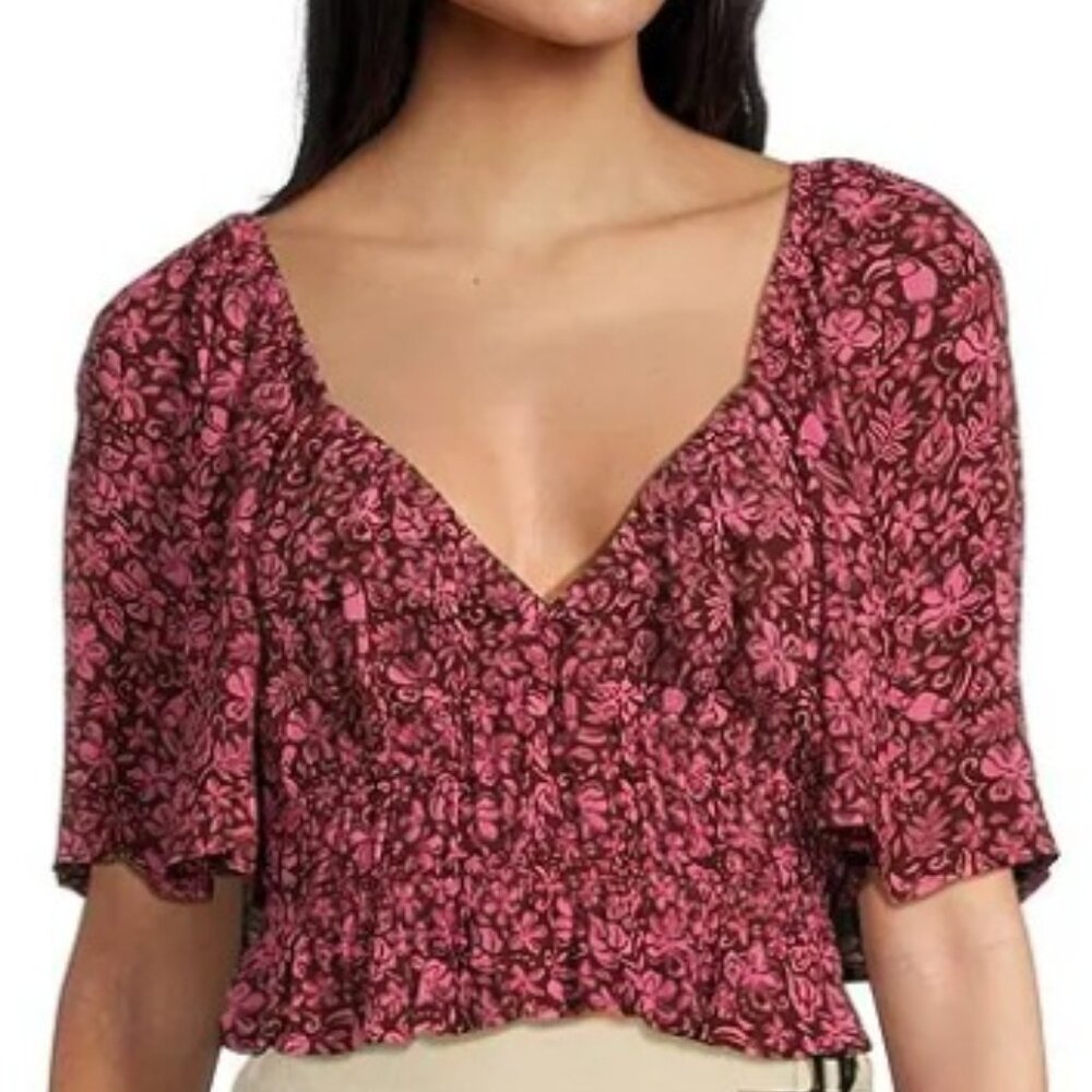 Rip Curl Pink Beach Party Flutter Sleeve Top SZ L - NWT